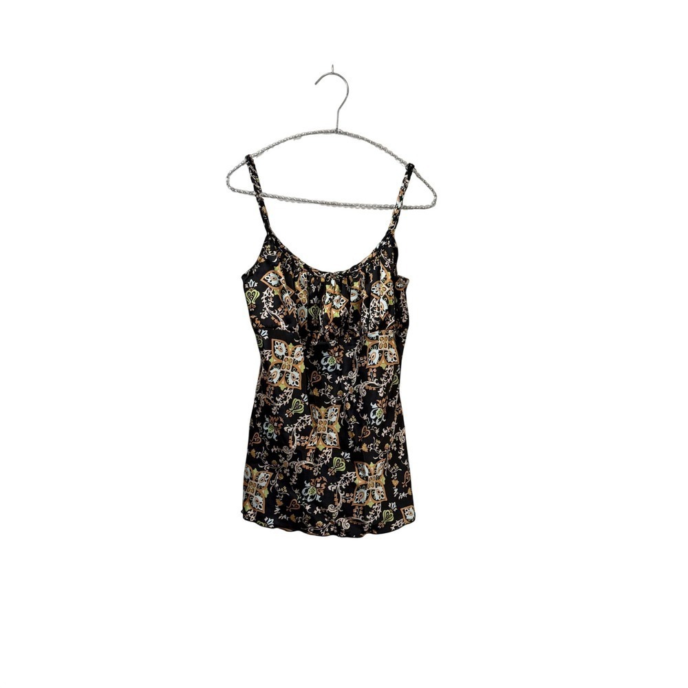Meghan Noland Los Angeles Womens Boho Paisley Satin Camisole Top‎ Black Gold M